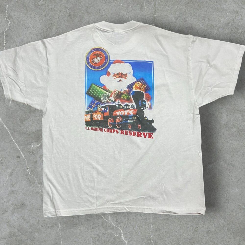 Hanes Vintage Y2K Marines Toys For Tots Santa Xmas Tee White Men's Size XL